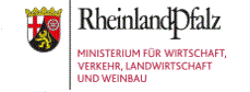 Rheinland-Pfalz-Wappen mit Schriftzug: Ministerium für Wirtschaft 